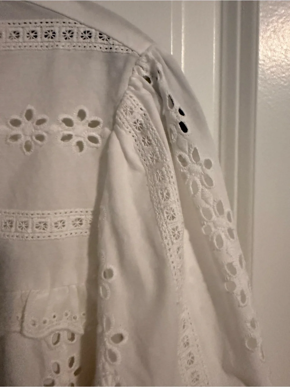 Zara White Eyelet Ruffle Front Button Blouse
